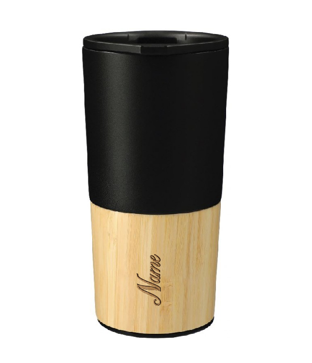 Black Bamboo & Stainless Steel Tumbler - 500ml Travel Coffee Mug